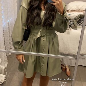 Zara Sage Green Leather Dress
